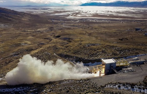 Northrop Grumman’s SMART Demo static test successfully demonstrates several solid rocket motor innovations at the company’s Promontory, Utah, test area. (Photo Credit: Northrop Grumman) Northrop Grumman Successfully Tests a New Solid Rocket Motor Developed in Less Than a Year
