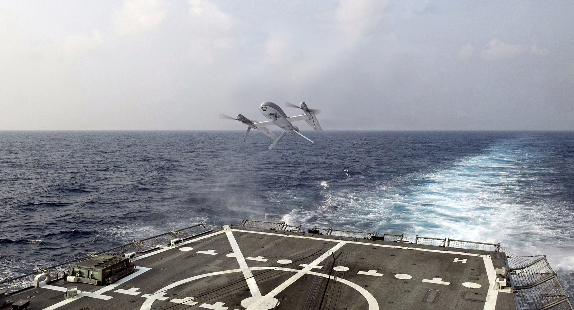 Autonomous aircraft landing on a naval ship in the ocean