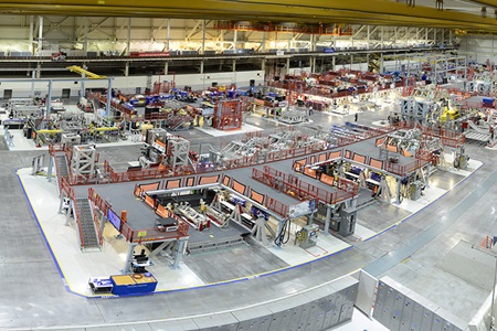 top view of aircraft assembly line