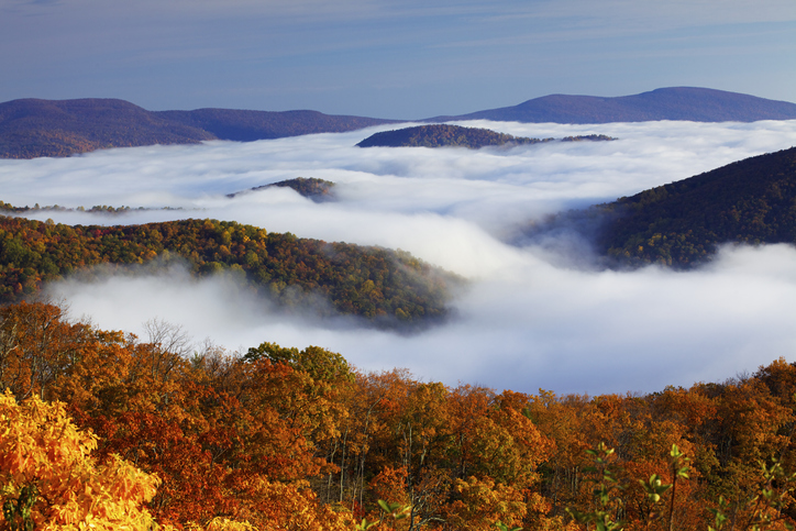 Fall trees, hills and clouds of Virginia