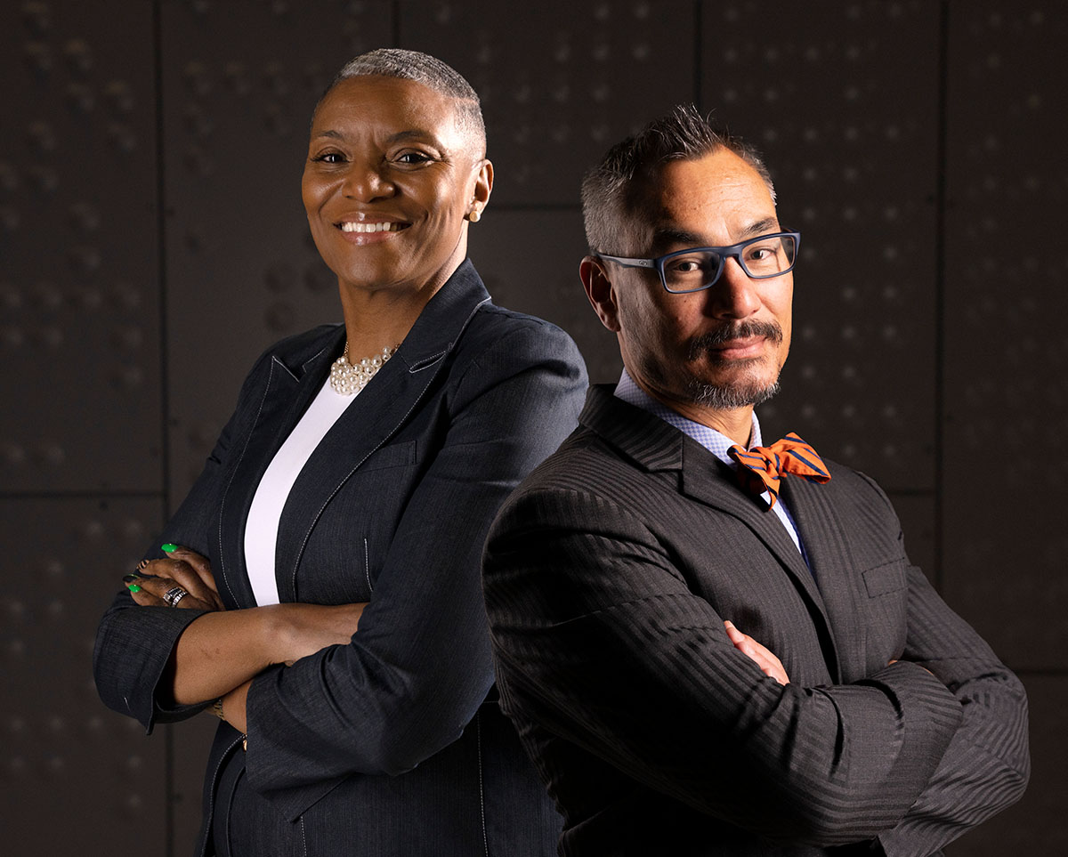 woman and man playing posing for a picture