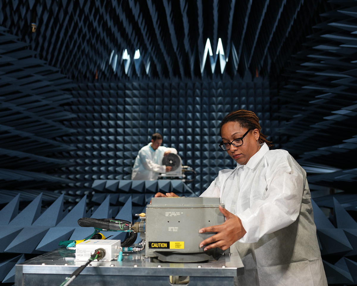 Male and female in the Warner Robins Anechoic Chamber