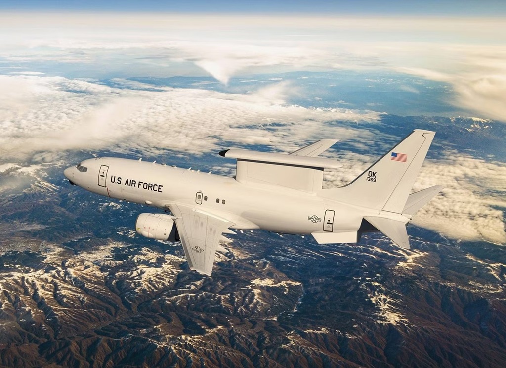 U.S. Air Force E-7 Wedgetail MESA Radar flying in air