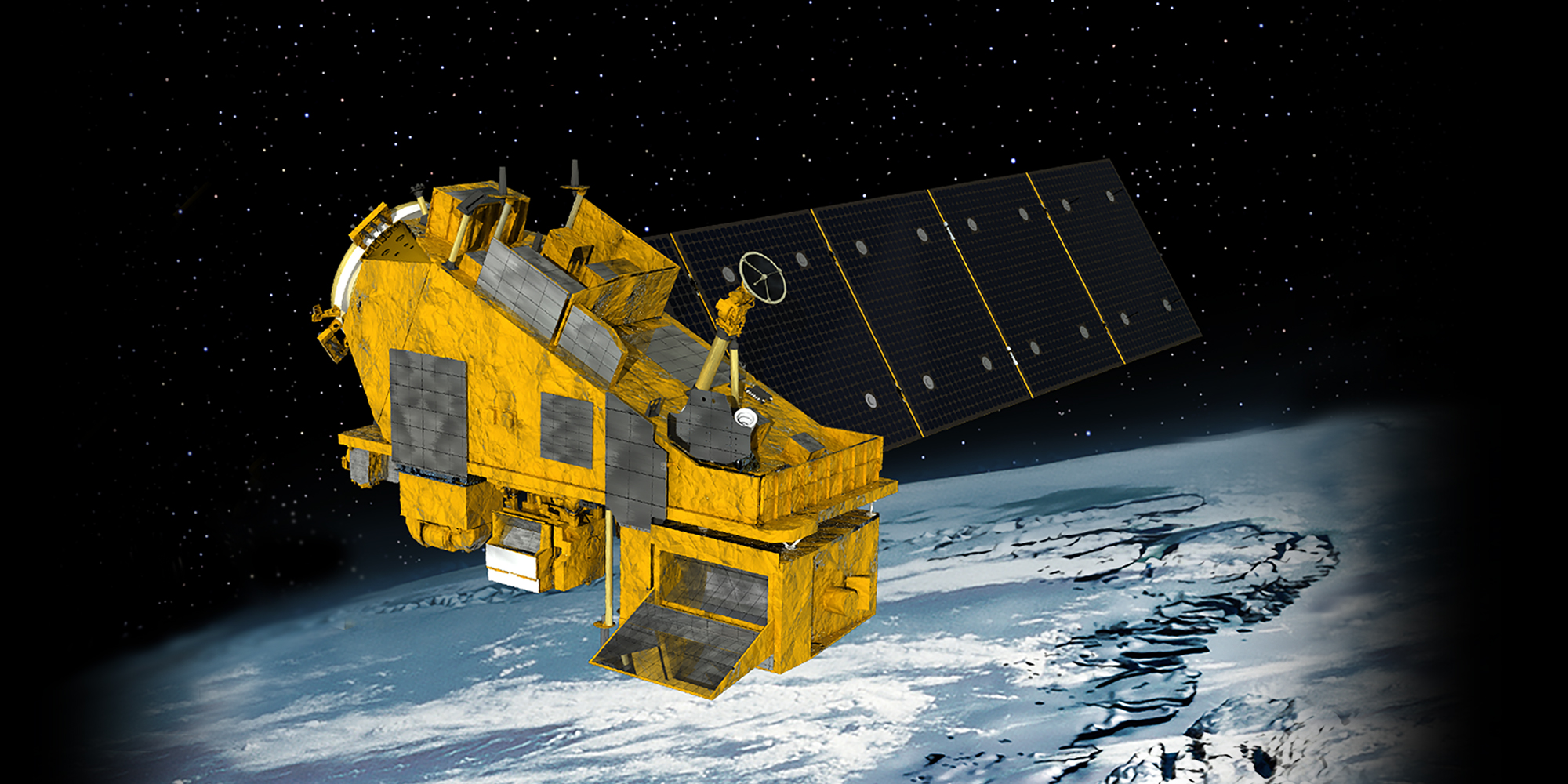 rendering of satellite in deep space