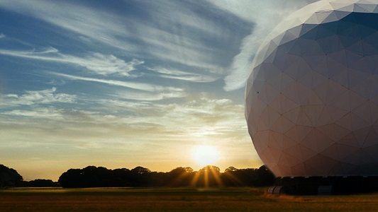Relay Ground Station with colorful sunset in background