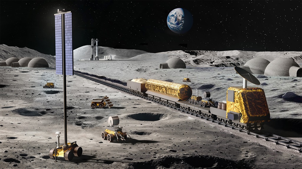 Rendering of a railroad on the lunar surface