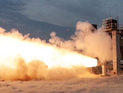 flames firing from rocket motor propulsion test