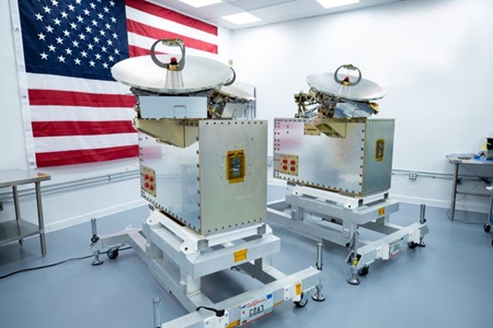 two protected SATCOM payloads in front of USA Flag