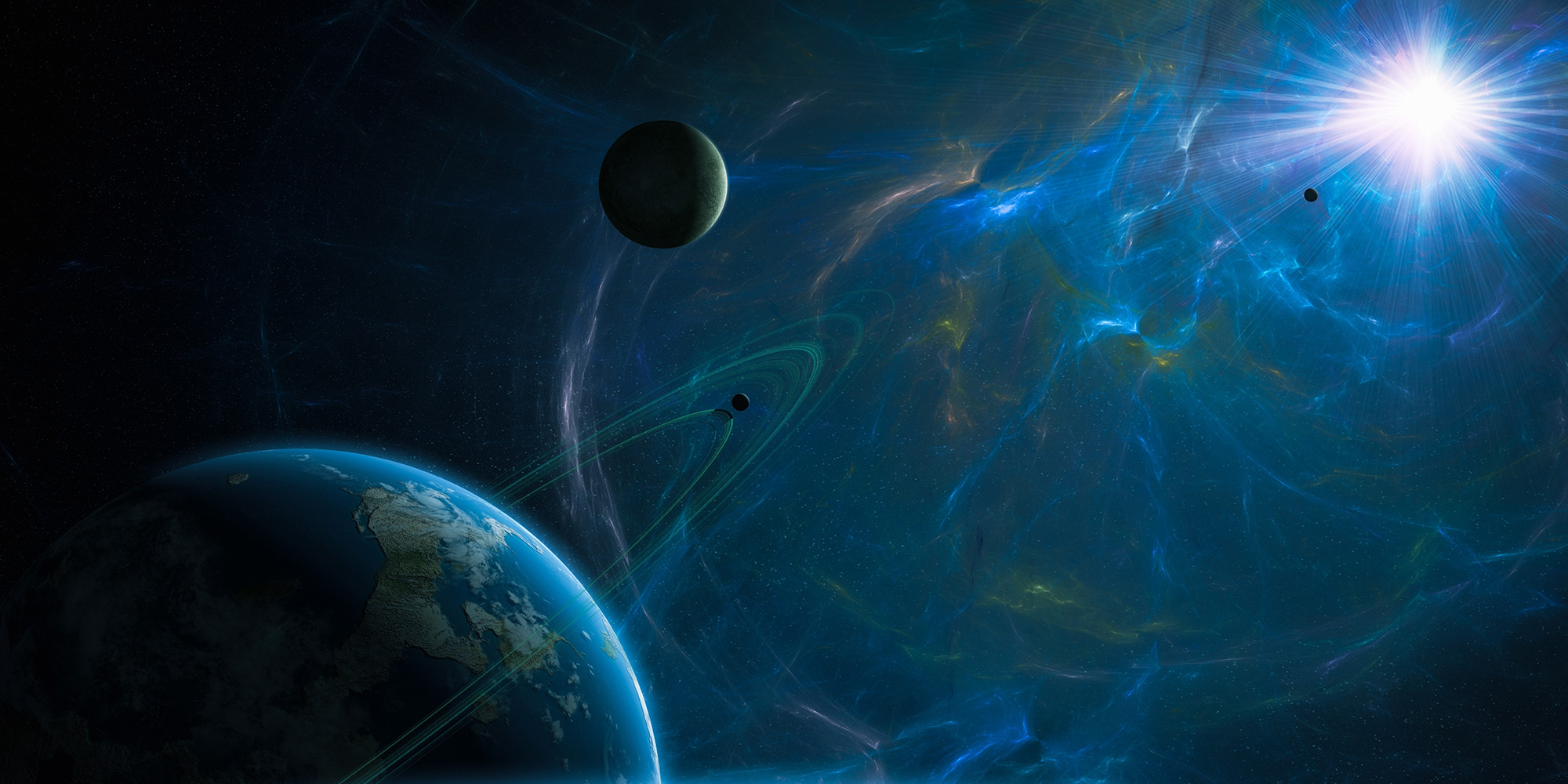 rendering of planets in deep space