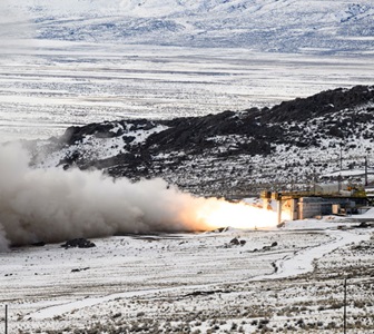 Missile firing in snowy landscape