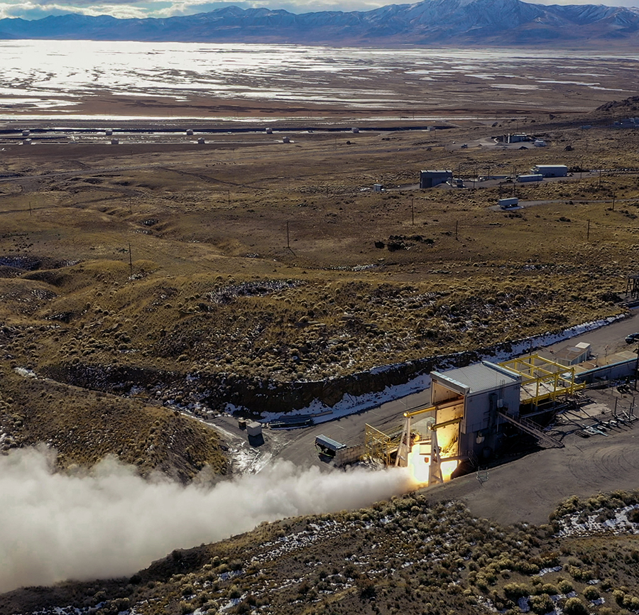 rocket motor being tested on earth