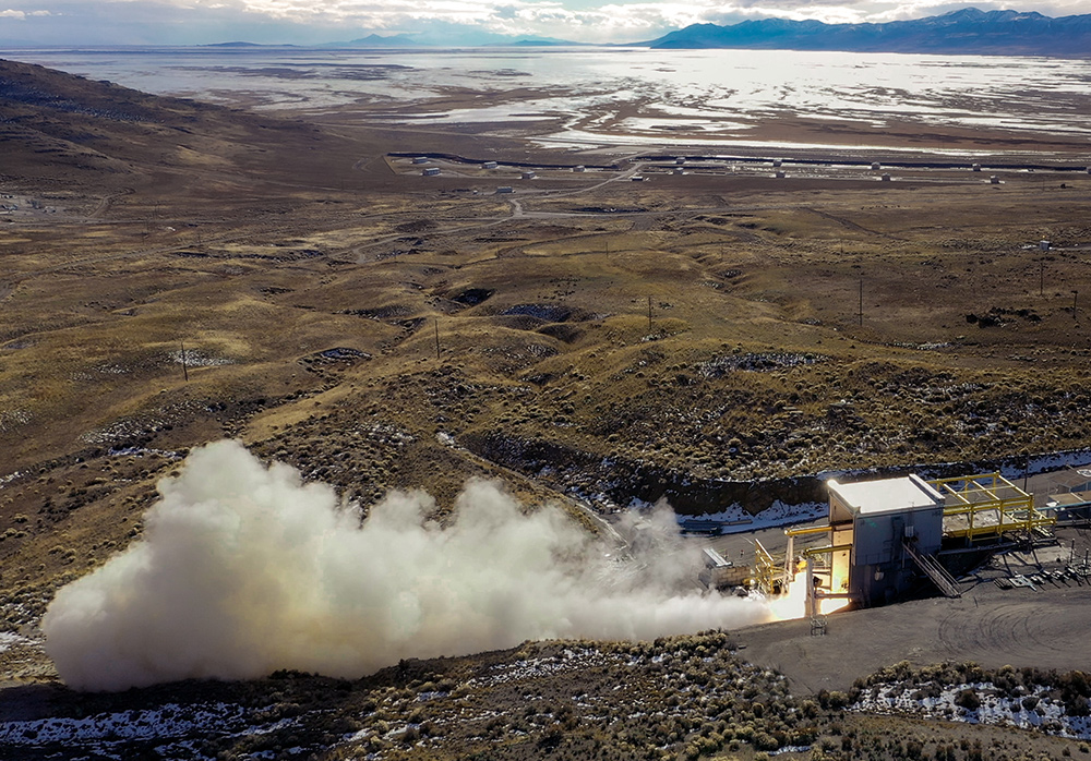 Solid Rocket Motor being tested on ground.