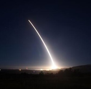 Minuteman missile launch at night