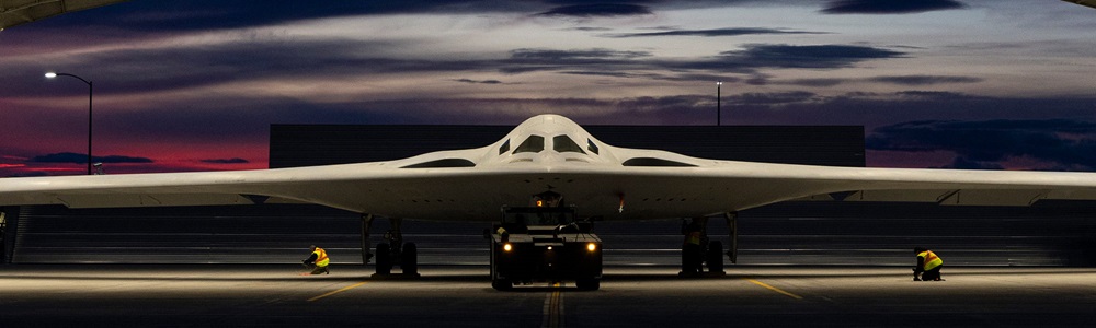 B-21 under hangar canopy