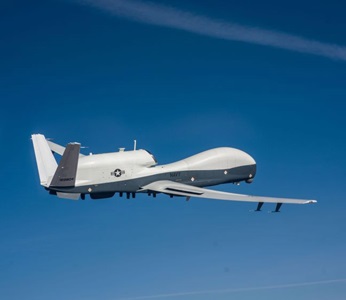 Drone inflight against blue sky