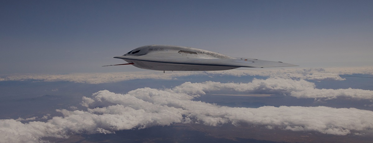 B-21 Raider flying above clouds