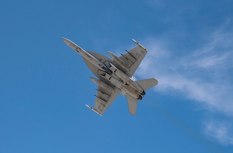F/A-18 jet flying in blue sky