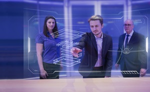 Multifunction Sensors – Artificial Intelligence digital illustration over photo of 3peoople