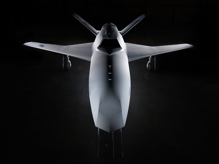 Project Talon autonomous aircraft in hangar