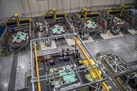 top view of aircraft assembly line