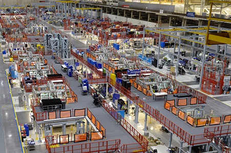 top view of aircraft assembly line