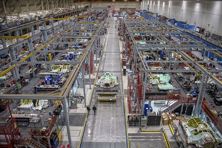 top view of aircraft assembly line