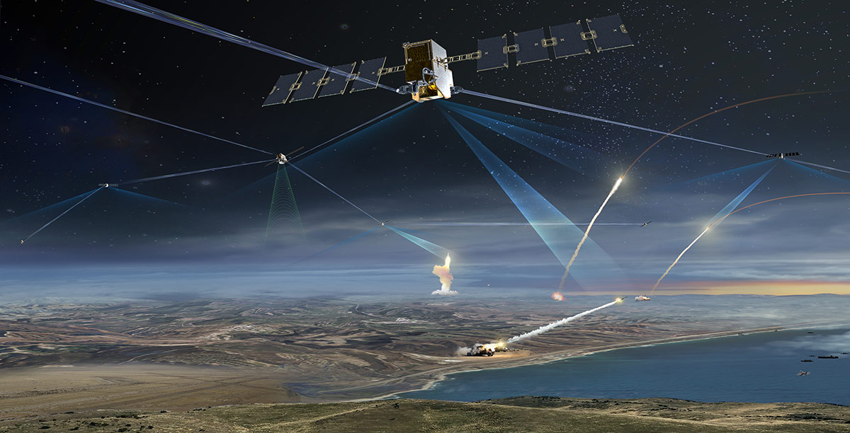 satellite in space communicating with ground forces