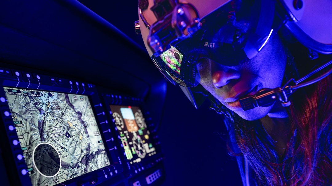 Image of blackhawk pilot with electronic lights