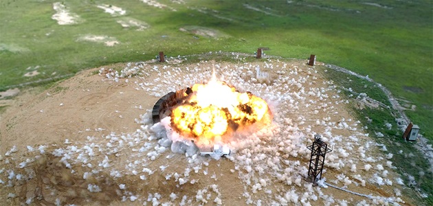 illustration of warhead explosion on ground