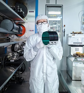 employee working in microelectronics lab