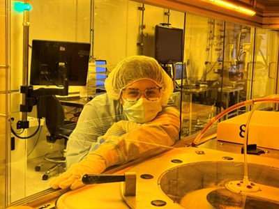 From an early age, Sabrina knew nothing would stop her. Now, she’s living out her STEM career dreams at Northrop Grumman woman in microelectronics lab wearing bunny suit