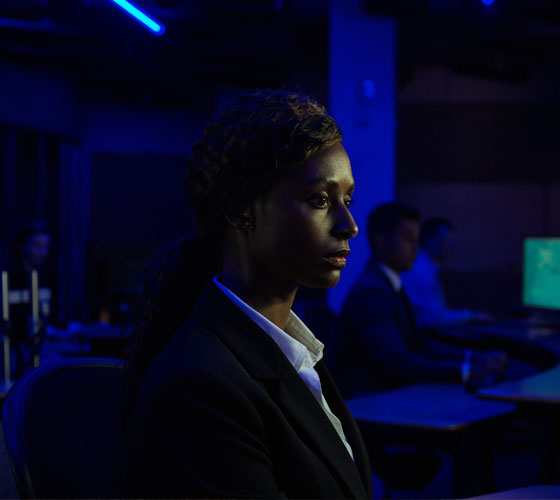 Woman in command and control missile defense room