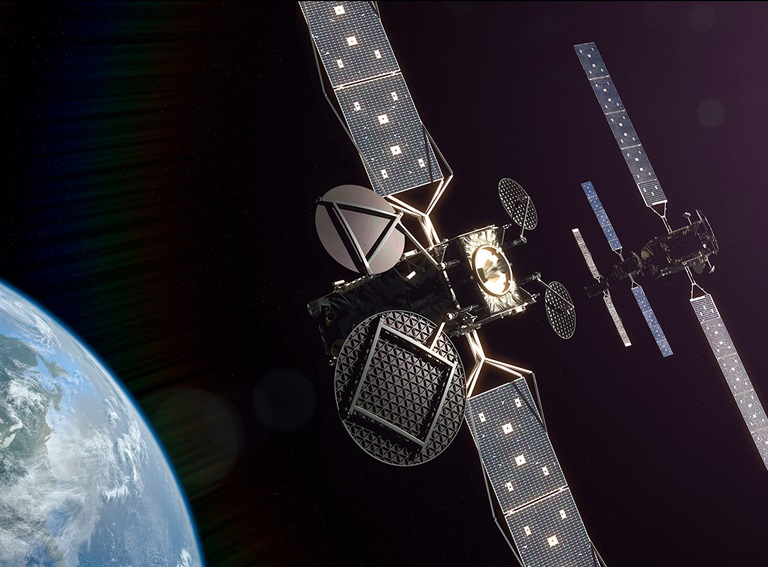 GEOStar Assured Navigation satellite hovering in space over earth