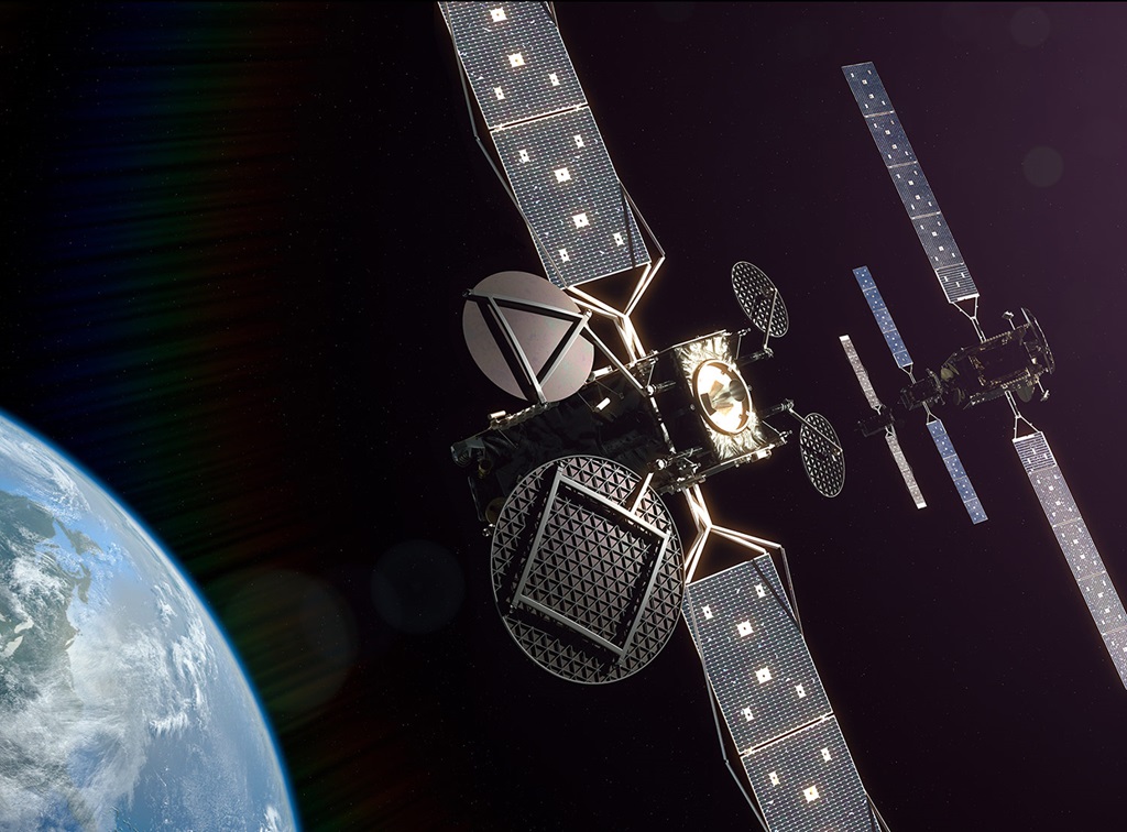 GEOStar Assured Navigation satellite hovering in space over earth