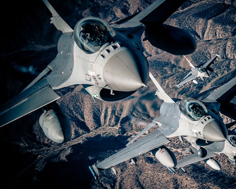 Electronic Warfare military aircrafts in flight