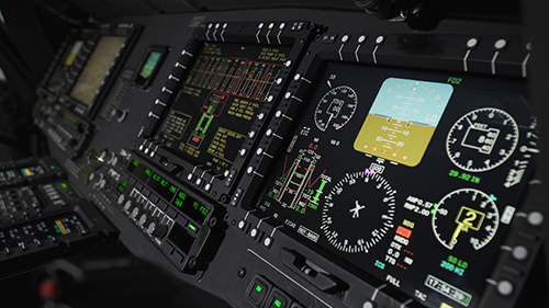 OpenLift™ Rotary Wing Modular, Open Architecture close-up of digital cock-pit of military helicopter