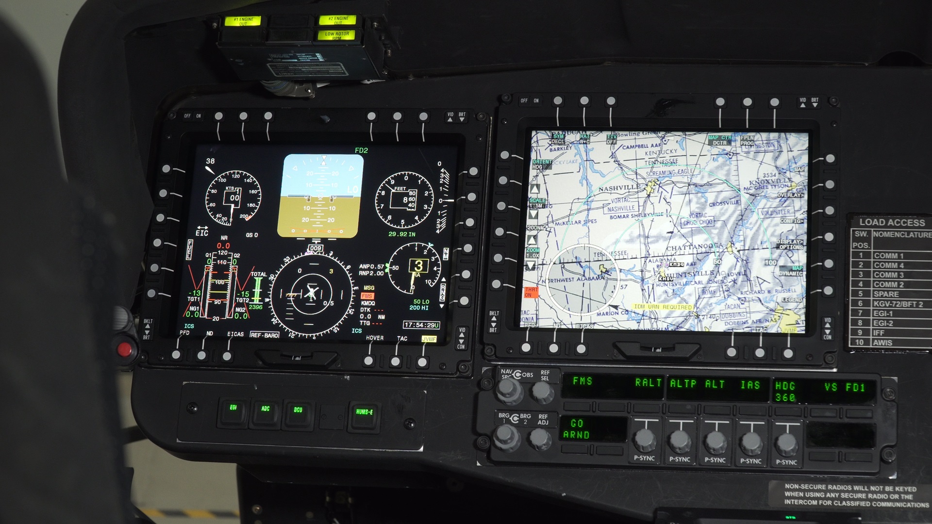 OpenLift™ Rotary Wing Modular, Open Architecture close-up of digital cock-pit of military helicopter