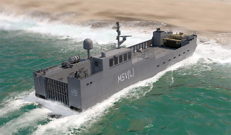 Maneuver Support Vessel – Light (MSVL) conceptual illustration Conceptual illustration of the Army’s Maneuver Support Vessel landing on beach
