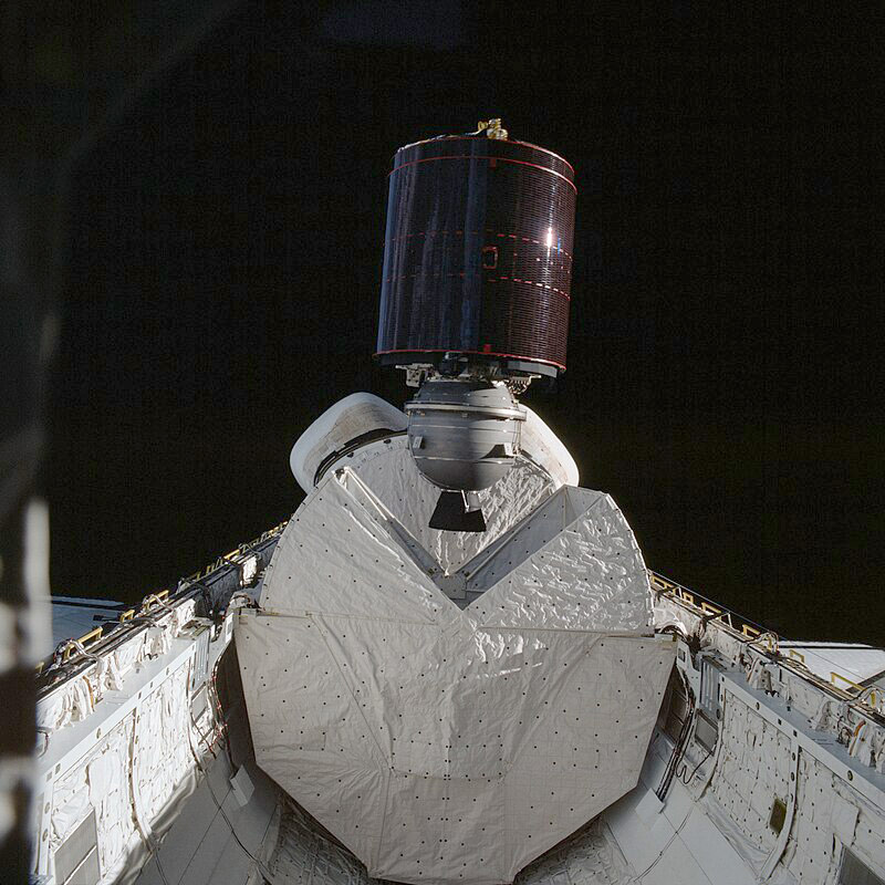 Satellite in space shuttle bay