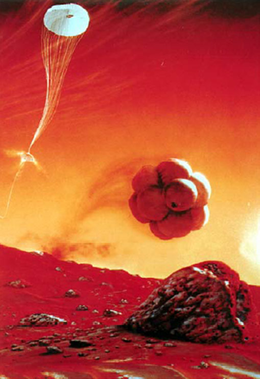 Airbag-covered Mars Rover bouncing on Mars