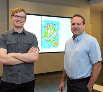 Two men standing next to each other. 