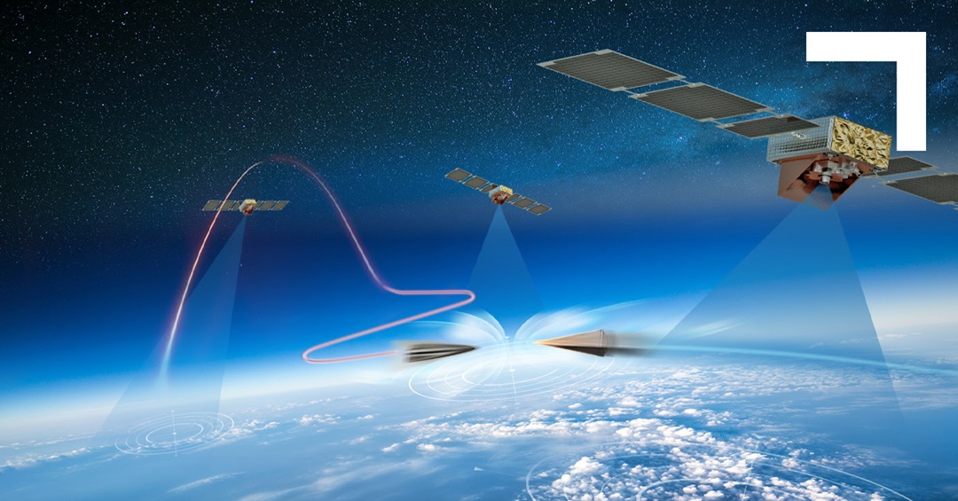 rendering of ballistic missile defense system in space