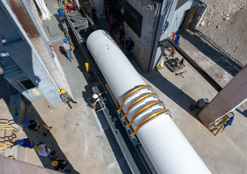 The GEM 63XL static test motor installed into the test bay at the Promontory, Utah, facility Test Area.