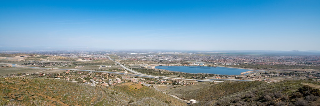 Ariel view of valley with lake