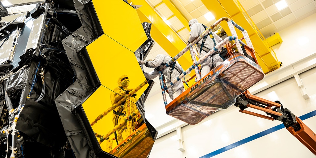 Employees working on the James Webb Space Telescope