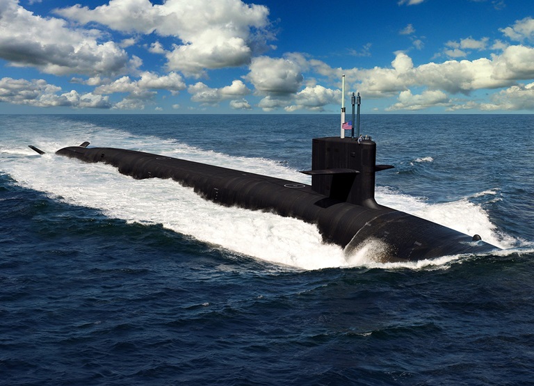 Artist rendering of the future Columbia-class ballistic missile submarines submarine partially submerged