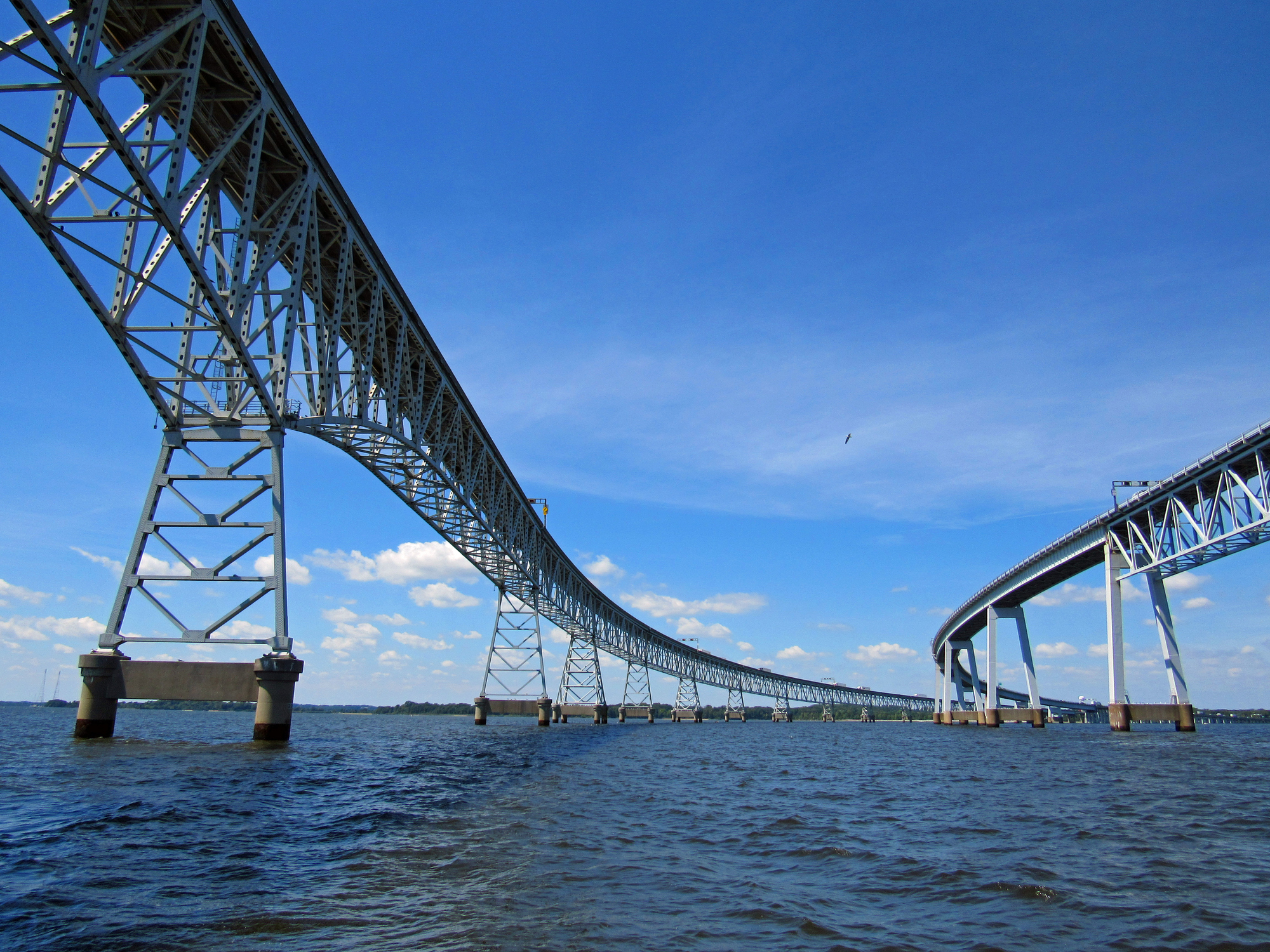 Chesapeake Bay Bridge View from a boat on the water.