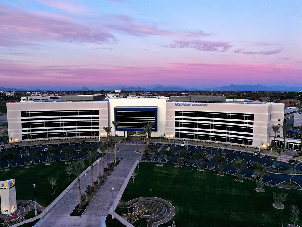 Exterior of NG Building at sunset