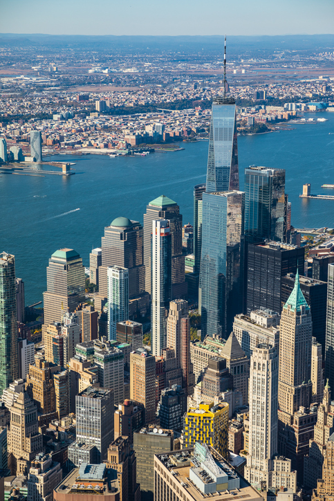 View from helicopter to the Manhattan, Brooklyn, Long Island and Jersey City