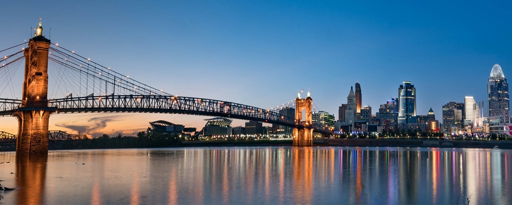 City across river with bridge